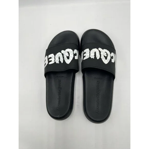 Alexander McQueen Graffiti Logo black rubber pool slide Size 42 M